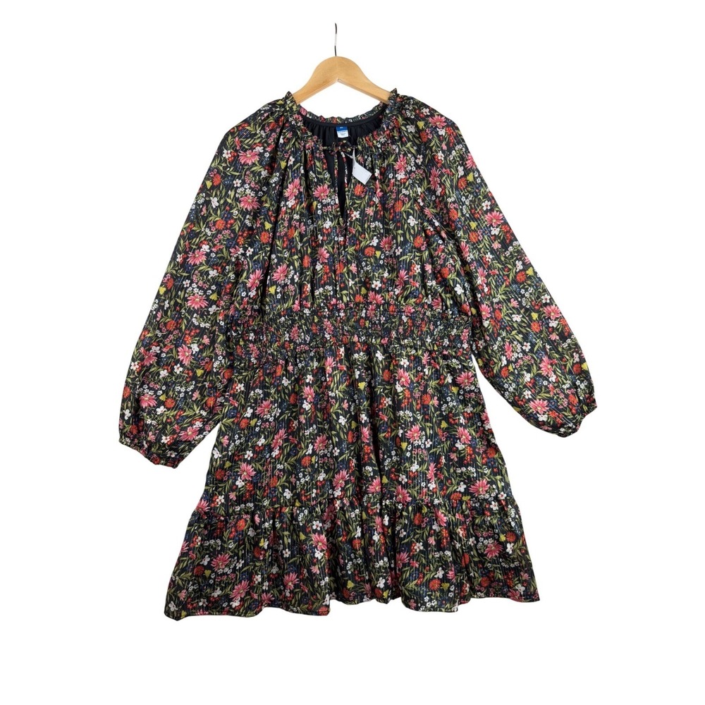 New Old Navy Floral Print Shine Waist Defined Mini Dress size XL Black/Multicolo